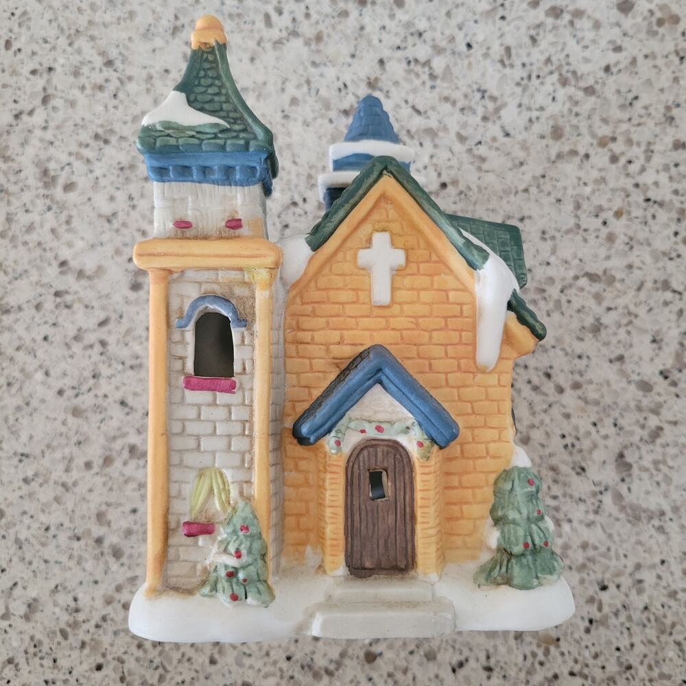 VTG 90s Victorian Village Collectibles Christmas Handpainted Ceramic CHURCH 1996